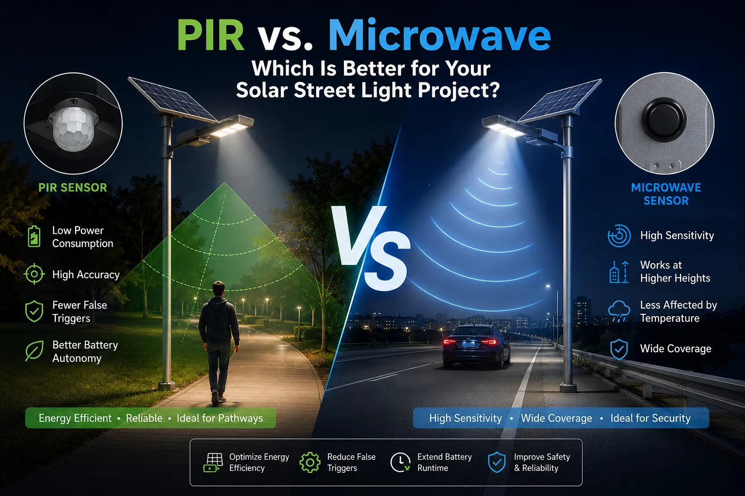 PIR versus magnetron: wat is beter voor uw straatlantaarnproject op zonne-ene...